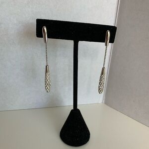 Swarovski stamped dangle crystal earrings. Wedding. Prom. Graduation. Silvertone